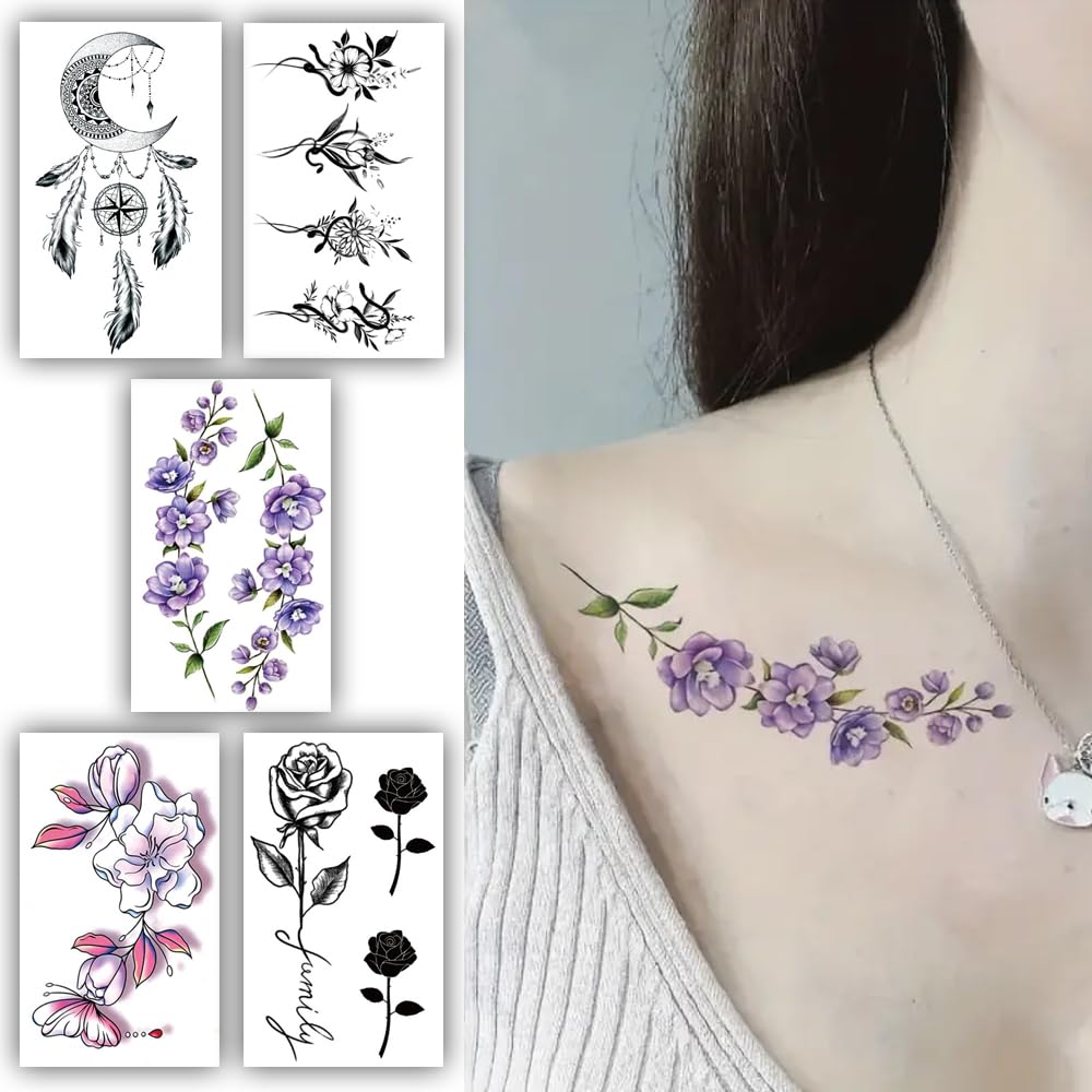 S.A.V.I 5 Sheets Floral & Dreamcatcher Temporary Tattoos for Women | Water-Resistant Body Art Stickers | Easy to Apply | Ideal for Parties, Festivals & Gifts | 10.5x6cm Each Sheet-picture-27