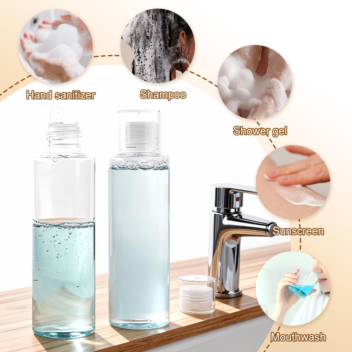 3 bottiglie vuote in plastica trasparente morbida da spremere con tappo a scatto, ricaricabili, cosmetici, cosmetici, cosmetici, cosmetici, bagni, docce, lozioni, shampoo liquido, Trasparente, 250 ML