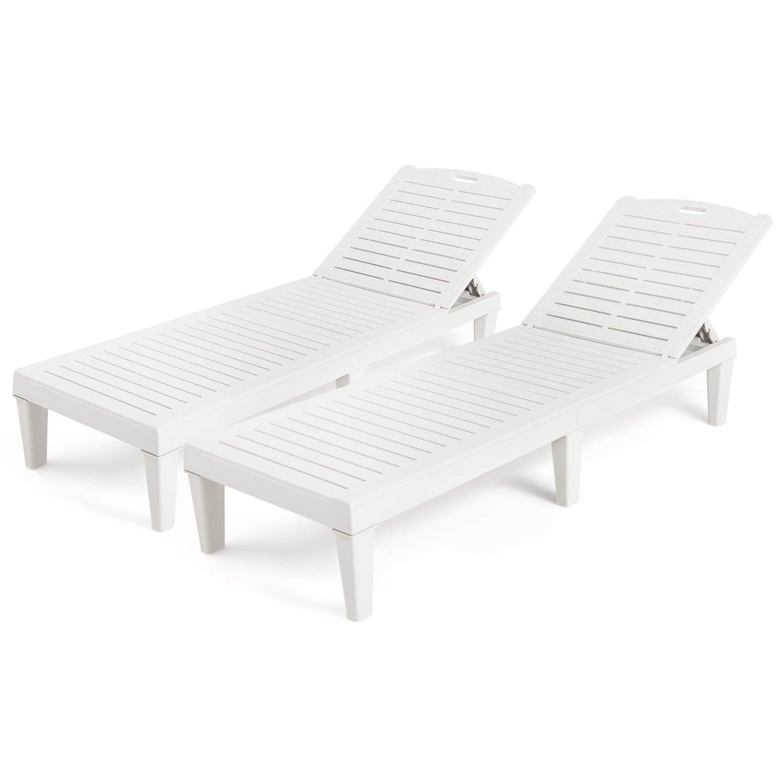 COSTWAY 2 Tumbonas Jardin Exterior, PP, Tumbona Reclinable con Respaldo Ajustable en 4 Posiciones, Espreguiçadeira Jardim Playa Piscina Exterior, 156 x 55 x 83 cm, Carga 160kg (Blanco)