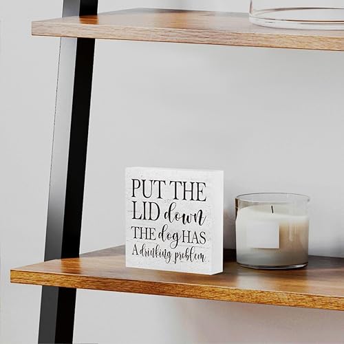 Vista 5 de mmiishe Letrero decorativo de madera con texto en inglés Put the Lid Down the Dog Has a Drinking Problem