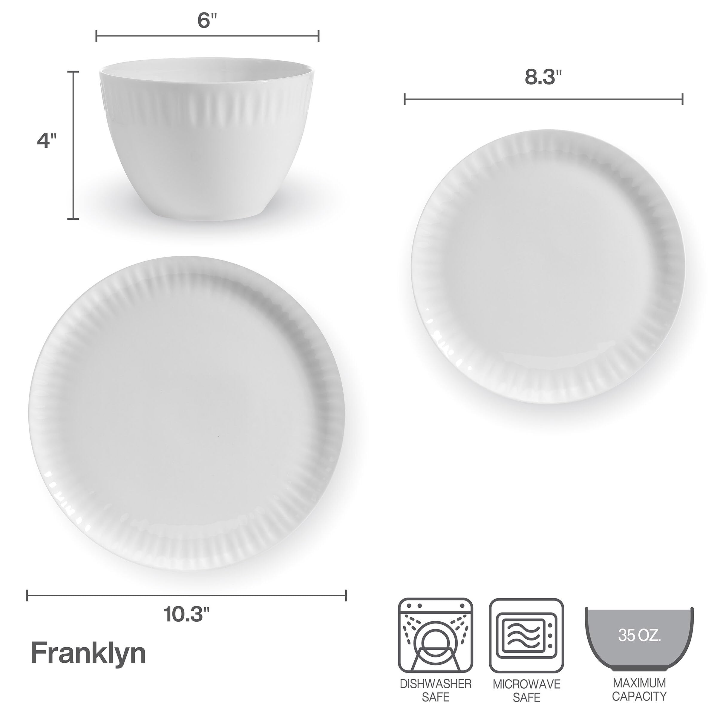 Mikasa Franklyn Bone China - Vajilla de 12 piezas resistente a las astillas, servicio para 4