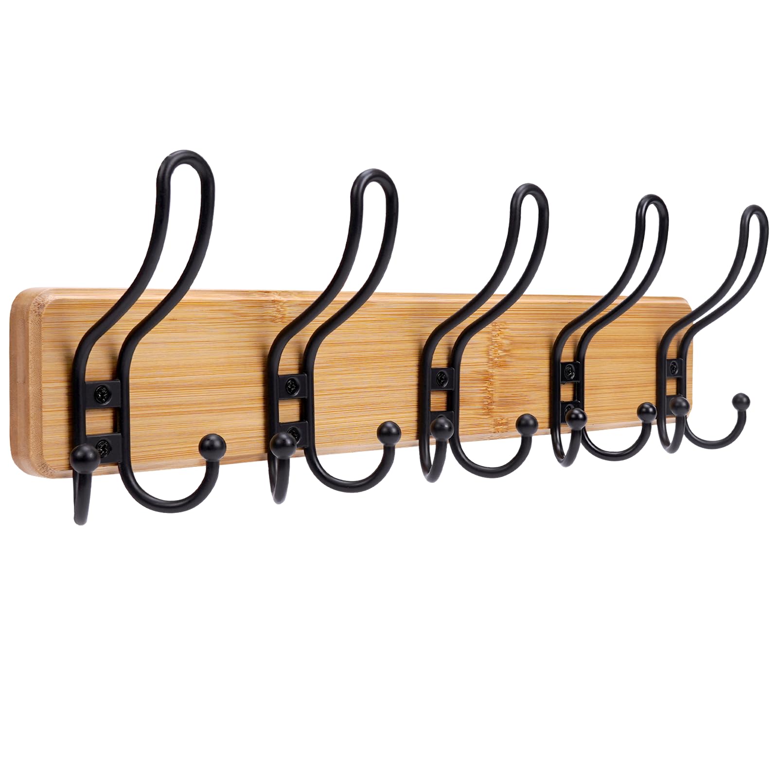 Appendiabiti da Parete, Attaccapanni da Muro Legno 5 Ganci per Cameretta, Ingresso, Cucina, Bagno (Colore Bambù)