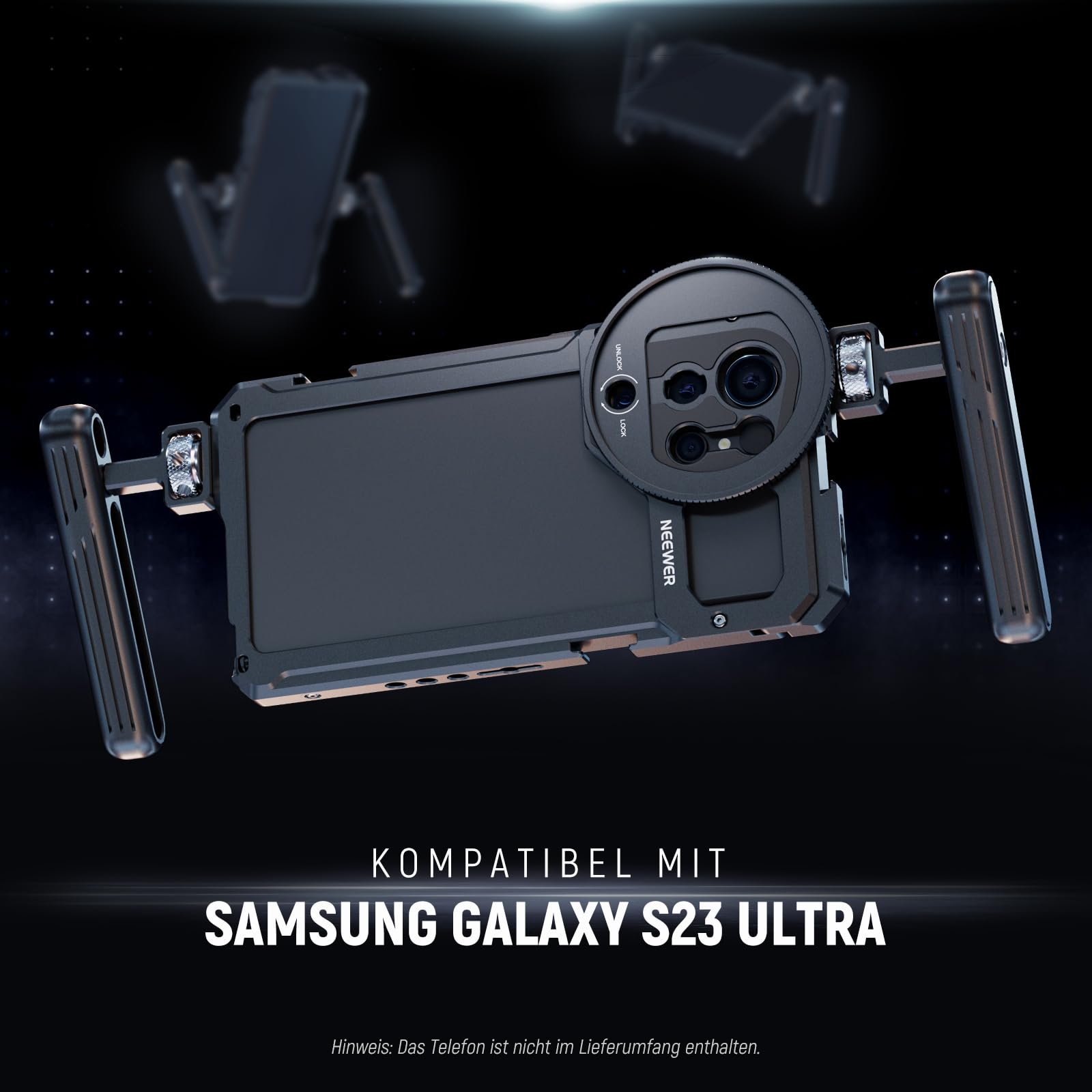 NEEWER S23 Ultra Phone Käfig Cage Video Rig Kit kompatibel mit Samsung S23 Ultra mit Zwei seitlichen Griffen, 67mm Objektivfilter Gewindeadapter, Ganzmetall Handy Stabilisator für Filmen, PA021