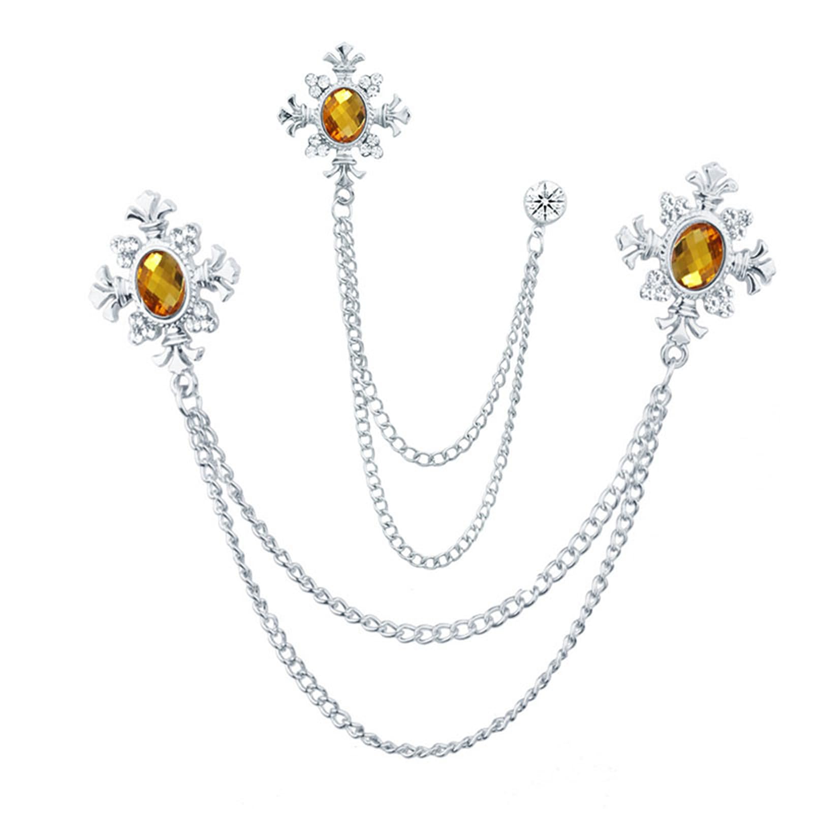 2PCS Long Chain Brooch Crystal Tassel Brooch Pin Gem Brooch Fashion Scarf Tie Pins for Women Men Wedding