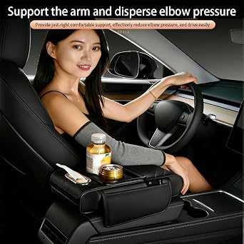 Car Armrest Storage Box,5 in 1 Armrest Box pad with 2 Storage Pockets,Cup Holder,Tissue Box Slot and Phone Holder,Universal Car Interior Organizer