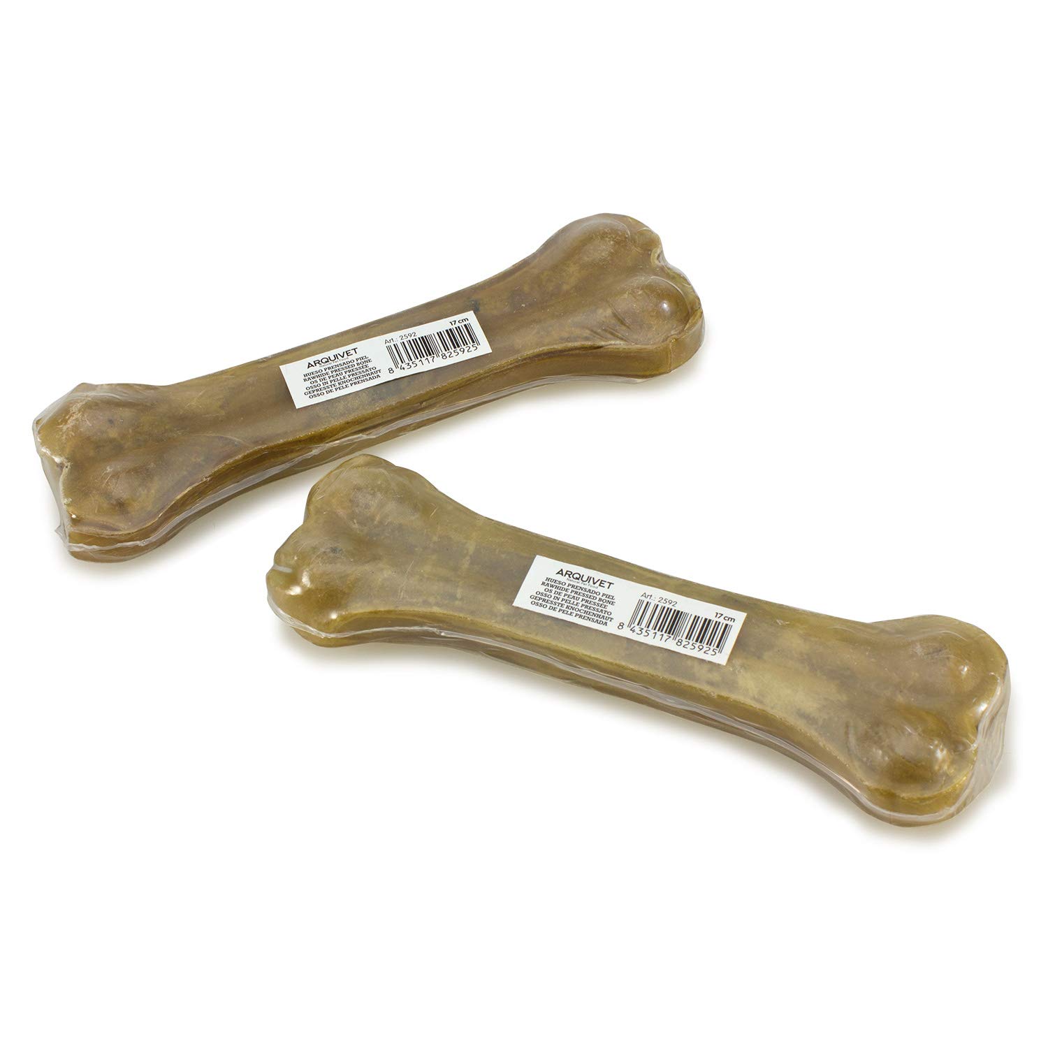 ARQUIVET Osso pressato in pelle bovina 100% naturale - 17 cm - Scatola piena 40 unità in termoretraibile - Snack naturali per cani