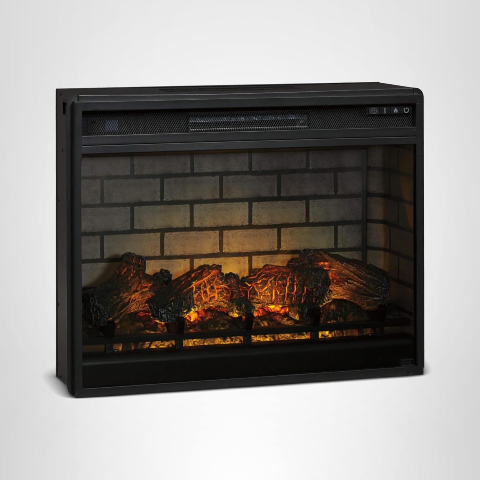 Signature Design by Ashley Electric Infrared Fireplace Insert with LED, Remote Control, 7 Temperature and 5 Brightness Settings, 31.25" W x 8.75" D x 24.13" H, Black