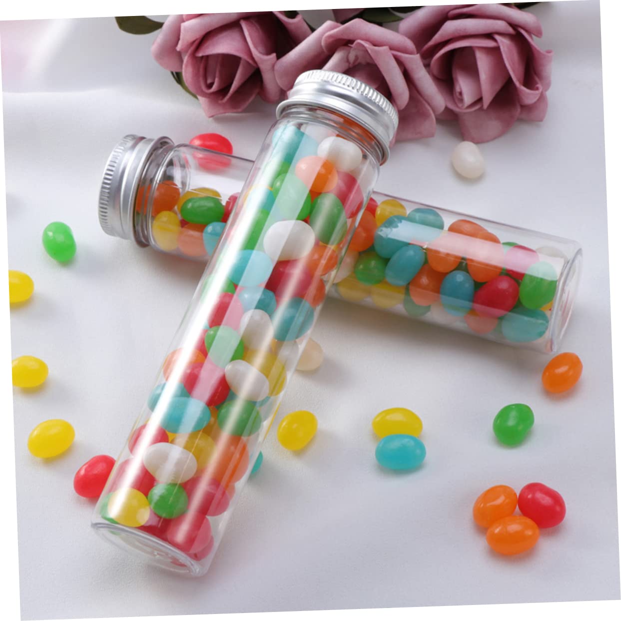 STOBAZA 30pcs Clear Candy Tubes with Lids Test Tubes for Bath Salt Beads and Candy Storage Reusable and Easy to Fill for Parties and Events