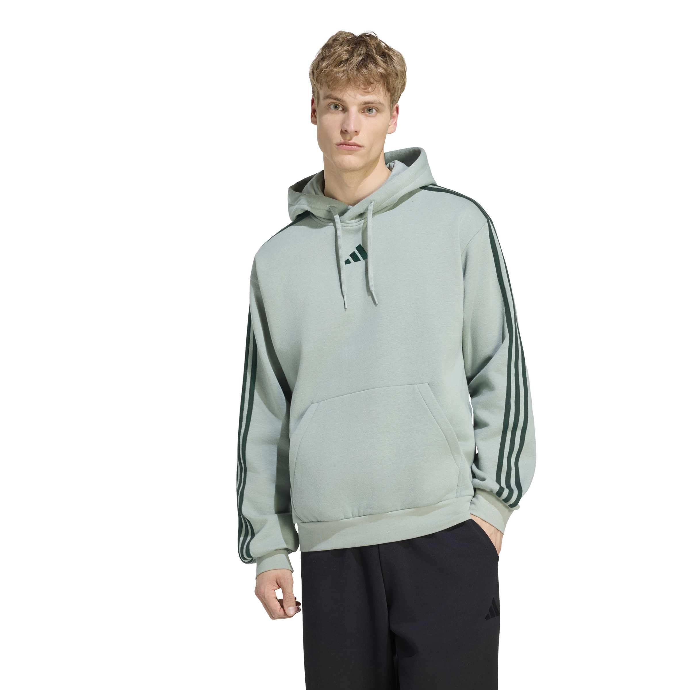 adidas Mezczyzni Essentials 3-Stripes Fleece Hoodie Sweatshirt, silver green/collegiate green, XXL