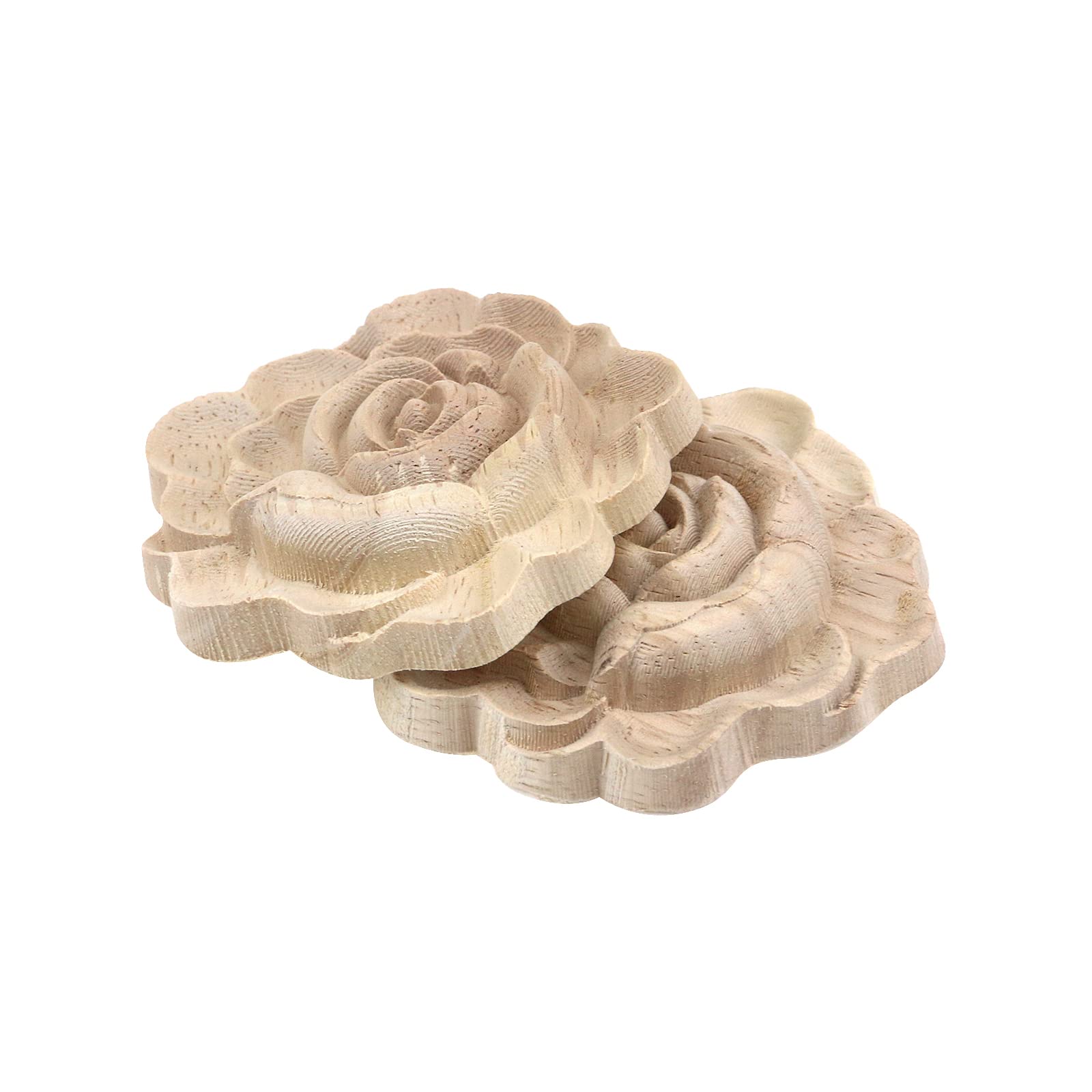 Antrader 4 Pcs Carved Wood Appliques Onlays,Unpainted Flower Shape Wood Carved Applique Frame Onlay for Cabinet Door Bed Wardrobe Furniture Decoration(7x7cm/2.76x2.76in)