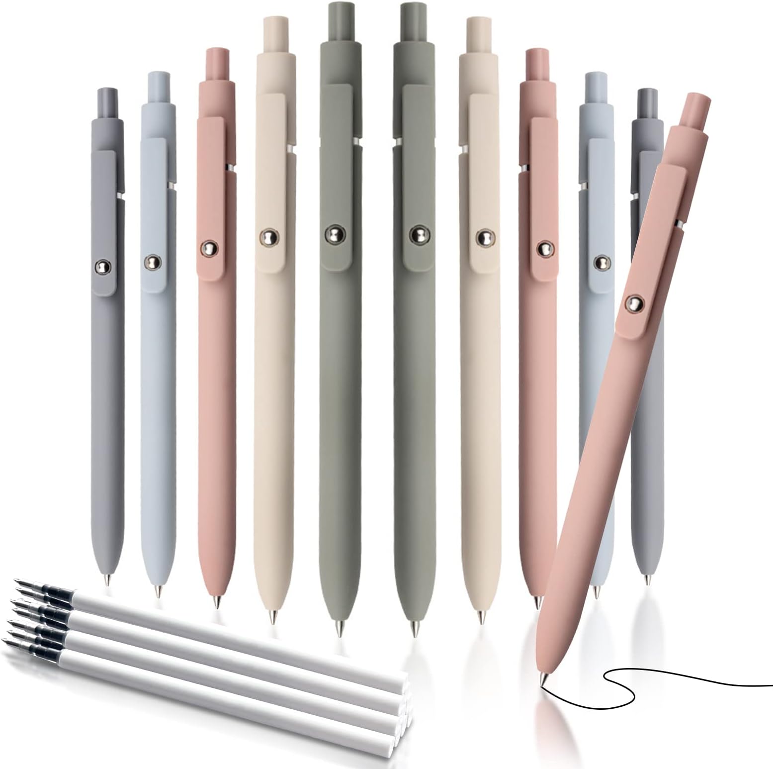 10PCS Aesthetic Gel Pens for Writing, 0.5mm Retractable Handwriting Pens, Cute Quick Dry Rolling Ball Pens for Home School Office Supplies (Macaroon+Refills)