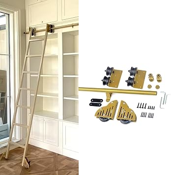 200cm/244cm/300cm Rolling Ladder Hardware Library Sliding Gold Metal Steel Round Tube Track/RailNo Ladders3.3ft/100cm Track Kit