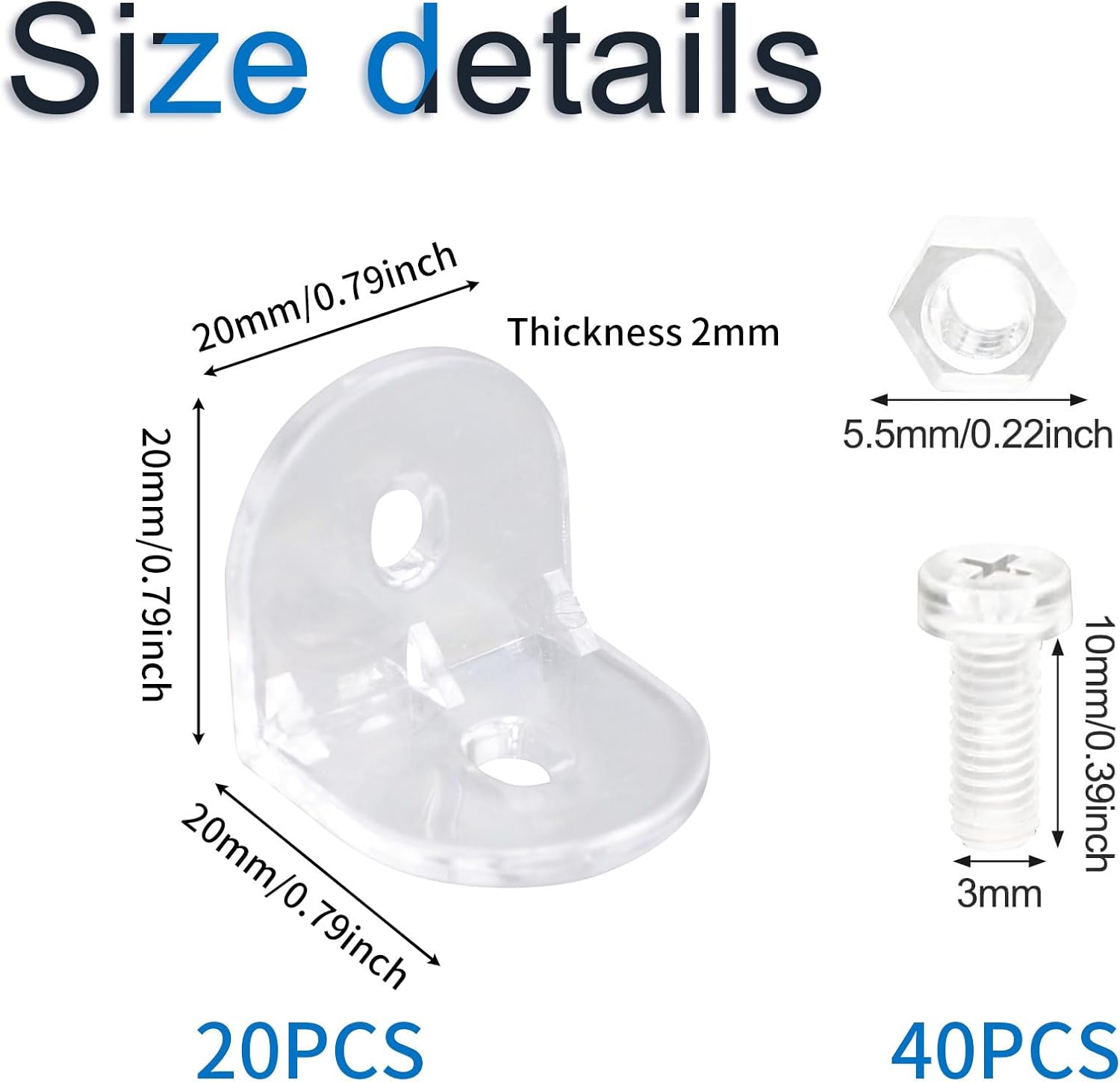 INCREWAY Acrylic L Brackets, 20Pcs Clear Right Angle Bracket, 90 Degree Support Shelf Corner Brace Right Angle Bracket for for DIY Display Box, Transparent