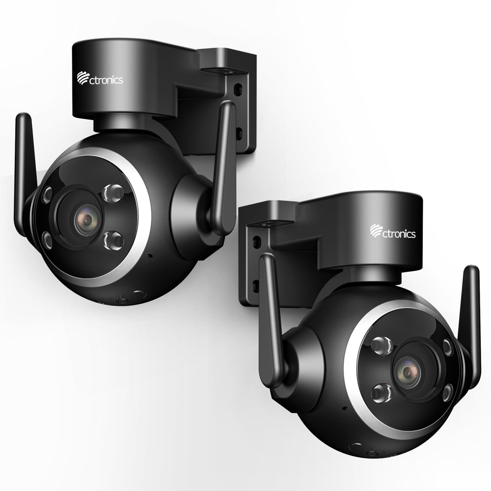 Ctronics Telecamera WiFi Esterno 2K 3MP, 8 Posizioni Preimpostate, Visione Notturna a Colori 30 m, Faretto LED & Sirena, PC/App, FTP/NAS/Cloud, Montaggio Parete/Soffitto, 2 Pack | Tracciamento Automatico, Visione Notturna a Colori 30 m, Faretto LED & Sire