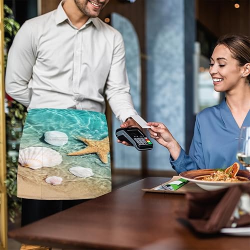 Miniatura 6 de Summer Beach seashel 3 Pack Server Aprons with 3 Pocket Waterproof Womens Half Waist Aprons for Cooking Dishwashing Kitchen Gardening Salon