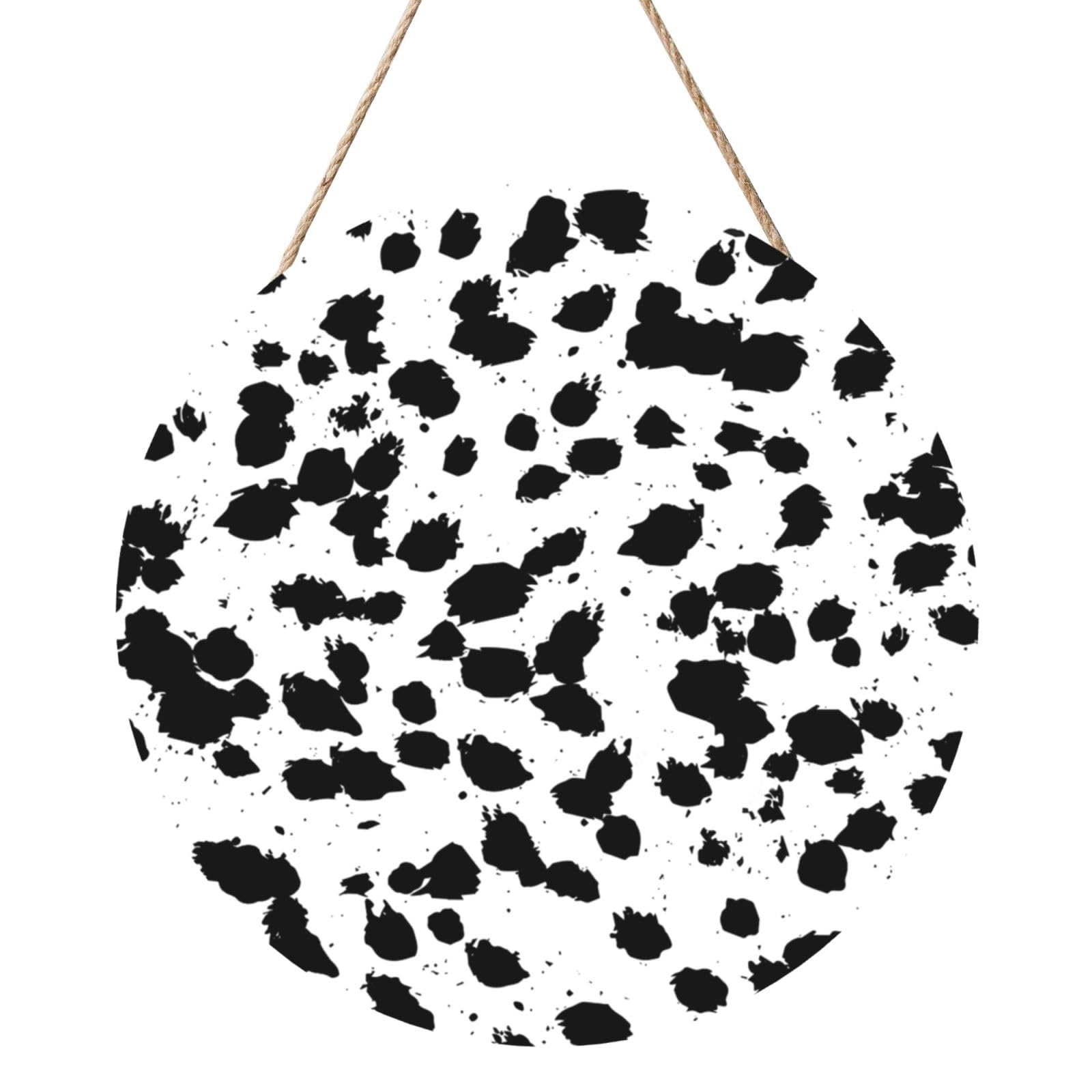InOmak Dalmatian Print Pattern, Round Wood Panel Painting 12 in, Wall Hanging Painting For Home
