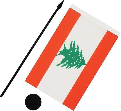 Miniatura 278 de Bandera de la bandera del Líbano de AZ, 3.9 x 5.9 in, bandera de escritorio libanesa, 5.9 x 3.9 in, barra y base de plástico negro