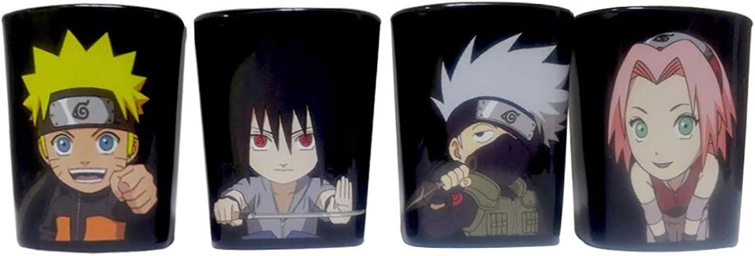 JUST FUNKY Naruto Mini Glass Set Of 4 | 2 Oz Shot Glass Featuring Naruto, Sasuke, Kakashi, Sakura | Home Decor | Collective Shot Glass | Official Licesed