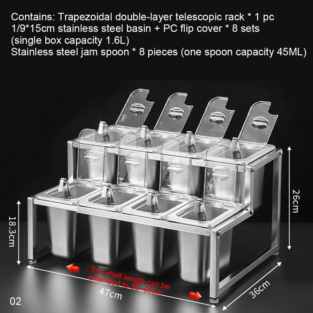 Especiero Expandible De Acero Inoxidable, Recipiente para Condimentos De 2 Niveles con Tapa Transparente, Bandeja Extraíble Y Especiero Abatible.,B