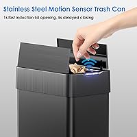 Vista 3 de TLSUNNY Basurero automático de 16 galones, de acero inoxidable, con sensor de movimiento, cubo de basura inteligente con tapa de mariposa, anillo