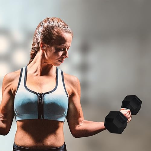 Miniatura 4 de Juego de 2 mancuernas hexagonales de goma, mango cromado, para ejercicio y fitness, equipo de gimnasio en casa, entrenamiento de fuerza, pesas