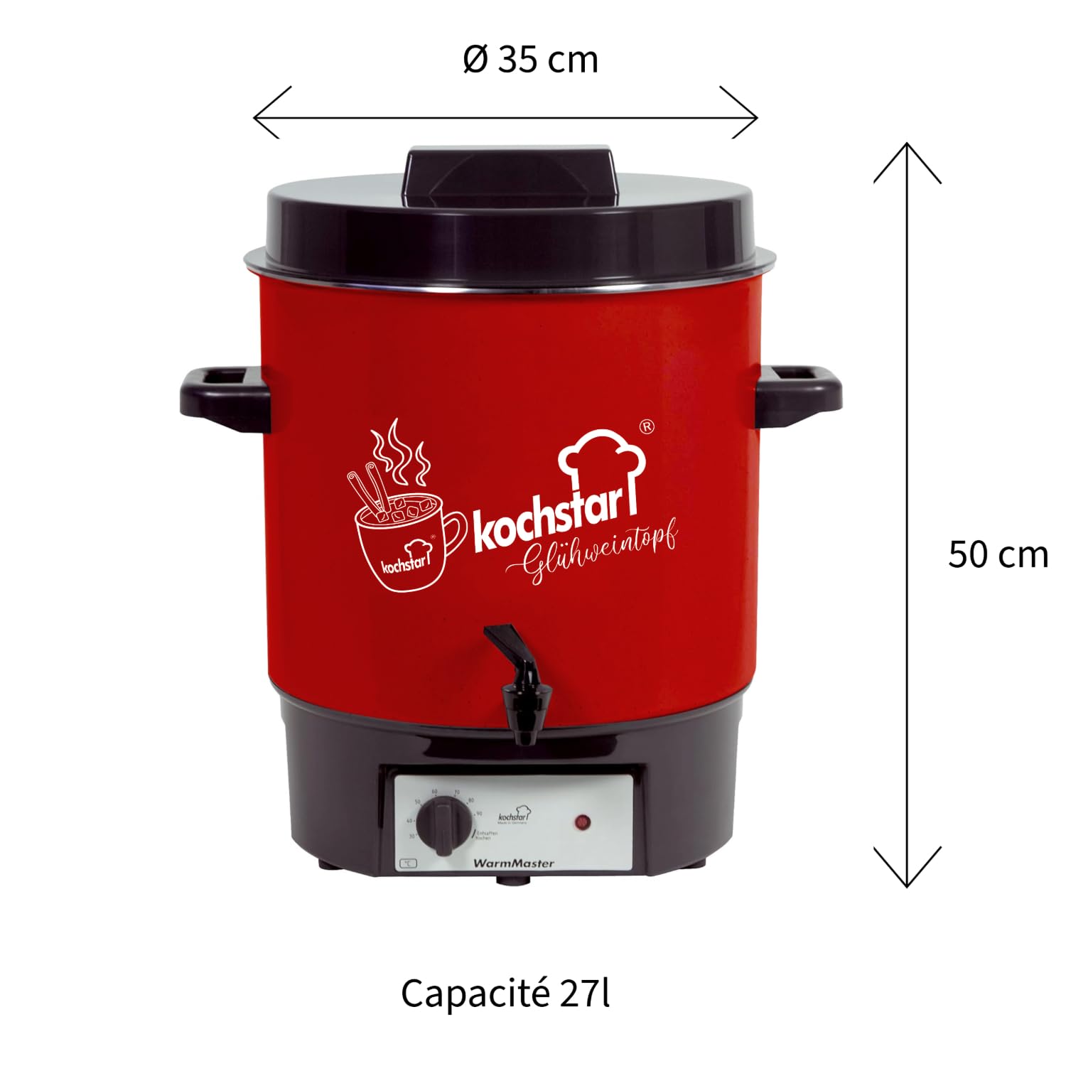 Kochstar WarmMaster A Einkochautomat 27 l 1800 W Rot emailliert mit Zapfhahn Thermostat