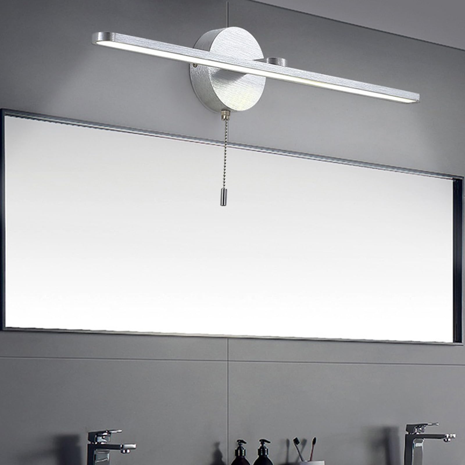 LED Spiegelleuchte Bad Wandlampen mit Zugschalter Modern Aluminium Wandbeleuchtung Nachttischleuchten Bilderleuchte Wandleuchten Schminktisch Wohnzimmer Badschrank (Silbernes Neutrales Licht,60cm)