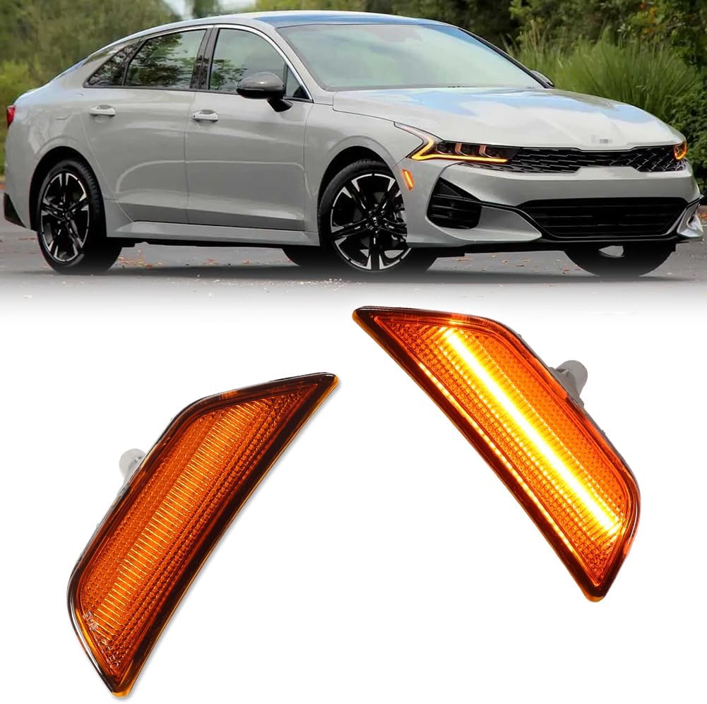 Front Bumper Side Marker Light for 2021 2022 2023 2024 Kia K5 Clear Lens Amber LED Lamp