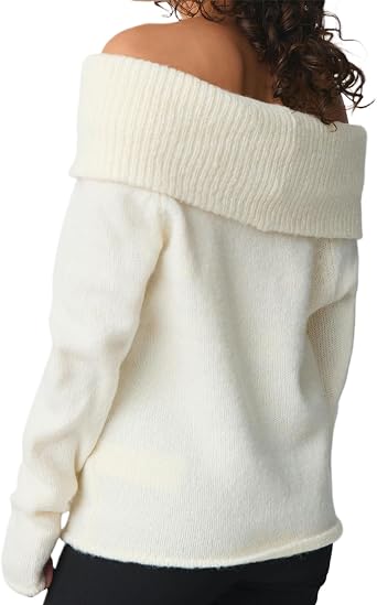 SANSIWU Womens Off The Shoulder Sweater Y2K Oversized Long Sleeve Slouchy Knitted Loose Pullover Sweaters Tops Streetwear