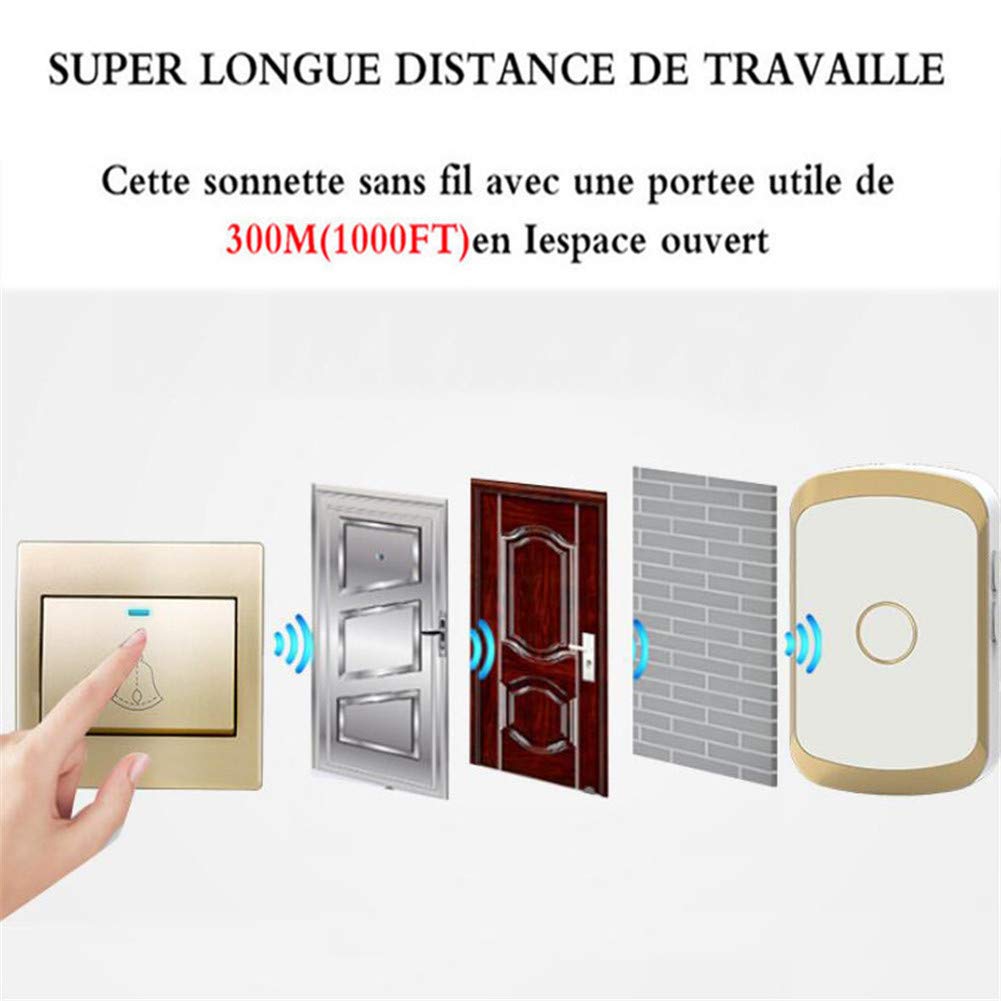 Campanello Wireless per La Casa, Kit Campanello per Porta A Batteria Impermeabile Ip44, 2 Pulsanti + 2 Ricevitori, Portata 300 M, 36 Suonerie, 4 Livelli di Volume, D, Bianco, Bianco