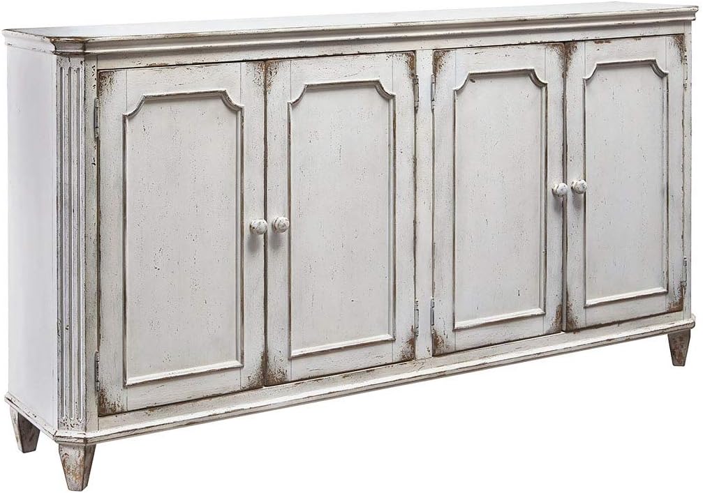Signature Design by Ashley Mirimyn Distressed 4-Door Accent Cabinet or TV Stand, Antique White
