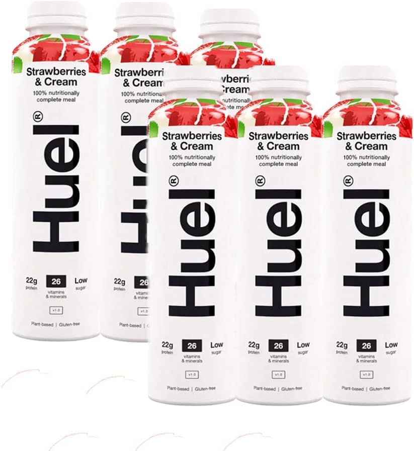 Huel Ready to Drink Nutritionally Complete Meal Strawberries & Cream Flavour Plant-Based Gluten-Free (6 x 500ml)