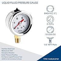 Vista 2 de SENCTRL Medidor de presión de combustible de 0-15 psi, tamaño de dial de 1-1/2", montaje inferior NPT de 1/8", relleno de aceite de silicona