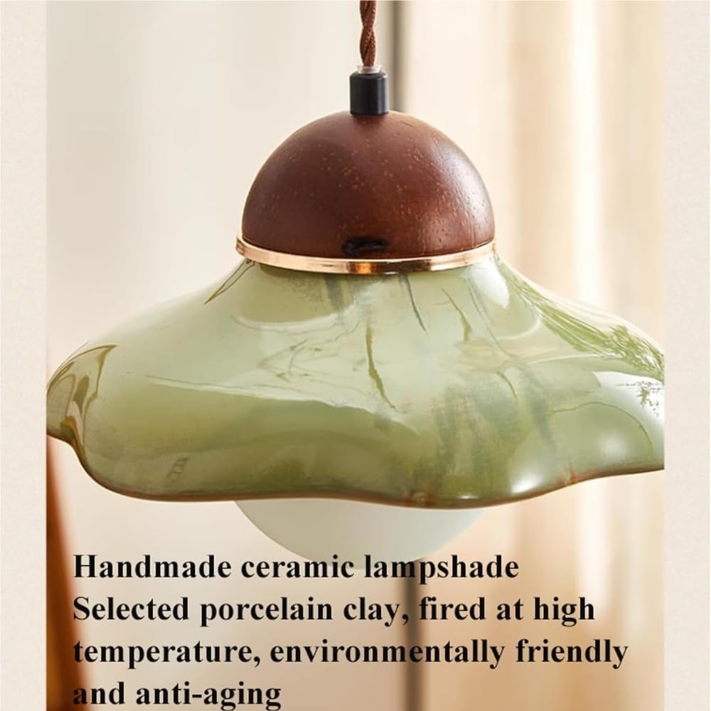 Französische Retro-Pendelleuchte aus grüner Keramik im mittelalterlichen Stil, kugelförmige milchweiße Glass-Hängelampe mit verstellbarem Kabel, dekorative Kücheninselleuchten for Schlafzimmer