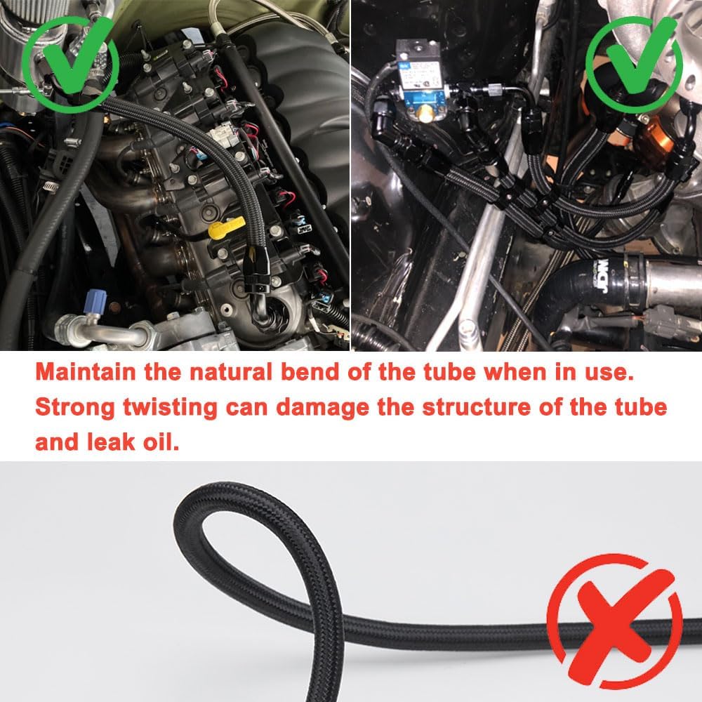 3/8 6AN 12FT Fuel Line Hose Kit, Nylon Stainless Steel Braided Fuel Line Oil/Gas/Fuel Hose End Fitting Hose with 6PCS Swivel Fuel Hose Fitting Adapter Kit - Black