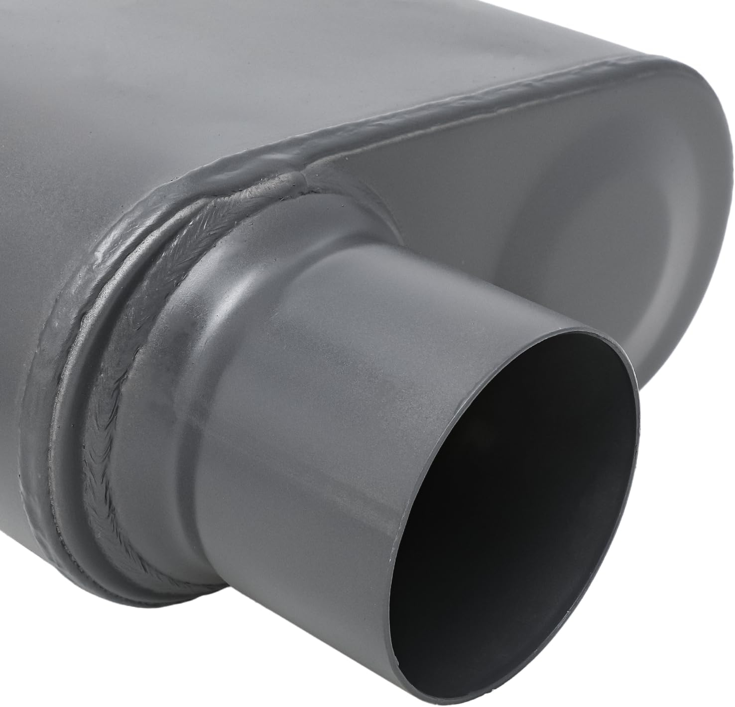 M-AUTO Single Chamber Muffler, 2.25" Inside Inlet and Outlet Universal 12.5" Overall Length Stainless Steel Exhaust Muffler Assembly, Gray