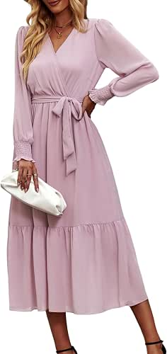 PRETTYGARDEN Womens Long Sleeve Boho Maxi Fall Floral Wedding Guest