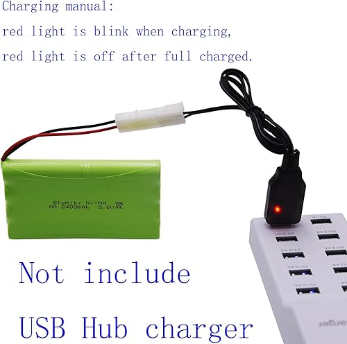 Miniatura 4 de Blomiky Paquete de 2 baterías AA recargables NiMH de 9.6 V 2000 mAh con conectores estándar Tamiya enchufe y cable de carga USB para auto tanque RC