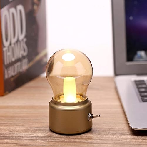 Miniatura 8 de Hakeeta Luz nocturna LED retro, lámpara de noche, lámpara de noche recargable por USB vintage (dorado)