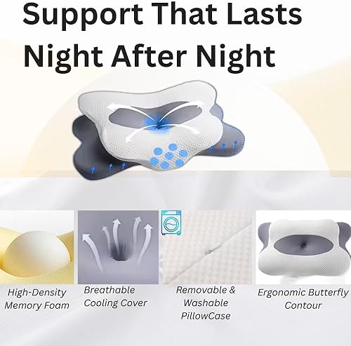 Miniatura 5 de Almohada cervical eficaz para aliviar el dolor, soporte ergonómico de mariposa de firmeza media para dormir de lado, espalda y estómago, almohada
