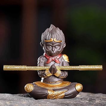 Fish Tank Sun Wukong Statue Decorations Aquarium Decor Betta Fish Tank Accessories Ornament Small Meditating Monkey King Ceramic Statues for Underwater Landscaping Home Zen Decor