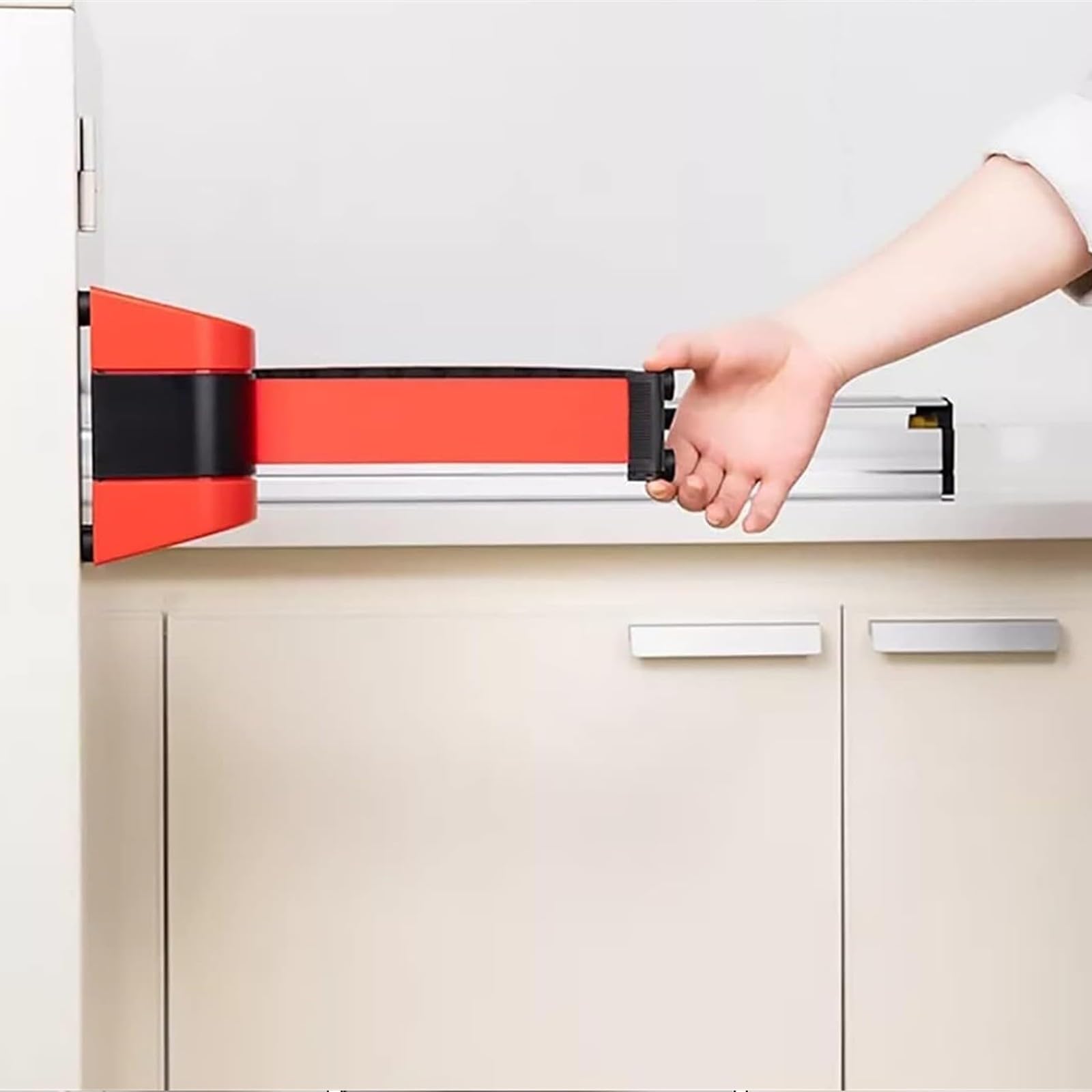 Barriera Magnetica per Cintura Retrattile montata a Parete, Nastro barriera barriera per Cintura Retrattile di Sicurezza montata a Parete, Striscia Rossa/Bianca(10m/32ft)
