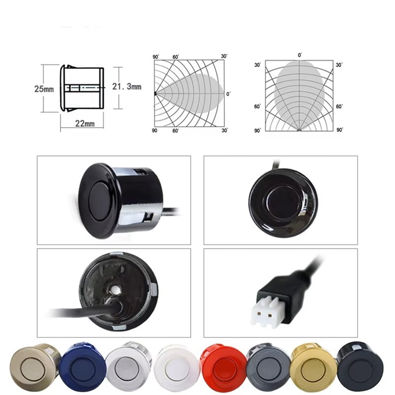 Aparcamiento asistido Kit De Sensores Estacionamiento Para Automóvil 4 Pantalla Retroiluminada 22mm Monitoreo Radar Respaldo Marcha Atrás 12V Monitores Para Punto Ciego(WHITE)