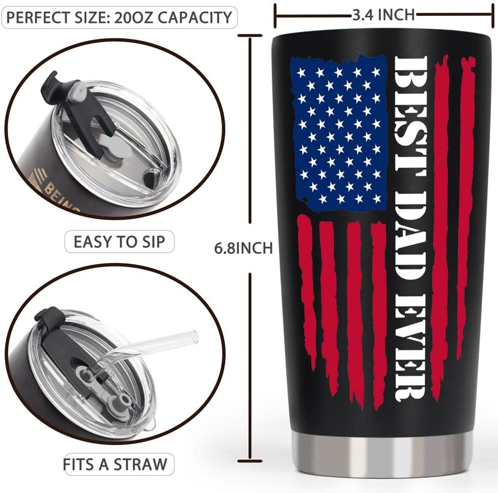 Fathers Day Gift for Dad from Daughter Son Kids - Best Dad Ever Nutrition Facts Tumbler Birthday Gifts, Fathers Day Coffee Tumbler Cup, 20 OZ - Image 4
