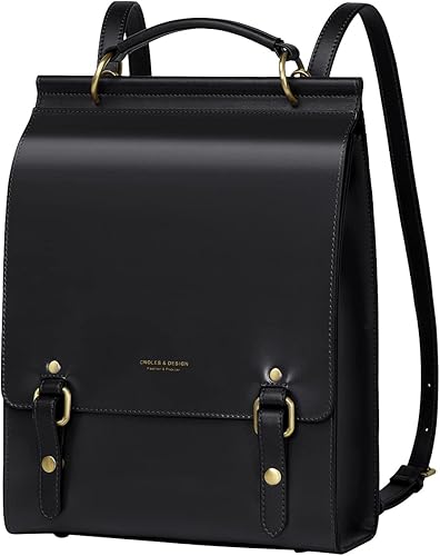 Cnoles Mochila de cuero para mujer, moda para mujer, bolsos vintage casuales para universidad, mochila de viaje, color negro