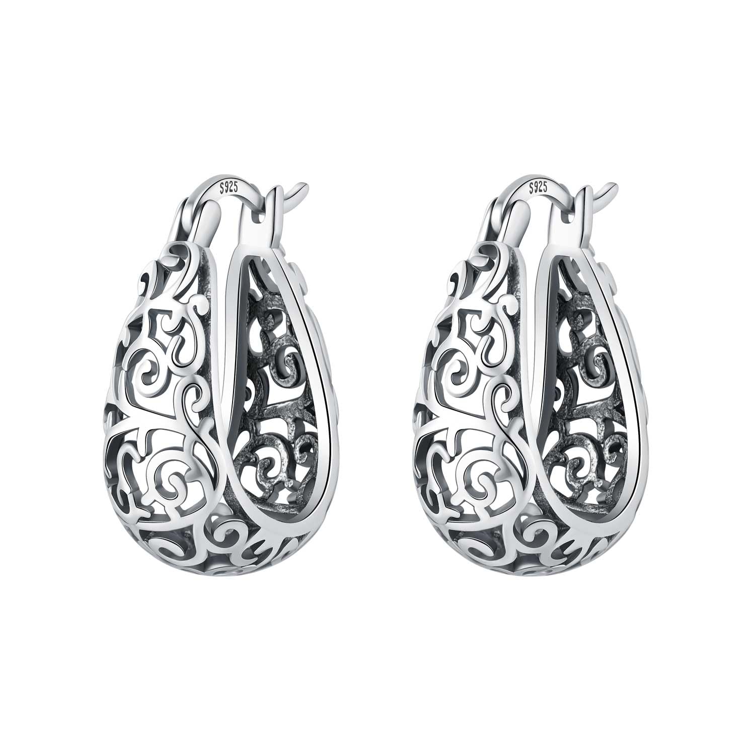 Pendientes de aro de plata de ley 925 para mujer, hipoalergénicos, estilo huggie — view 11