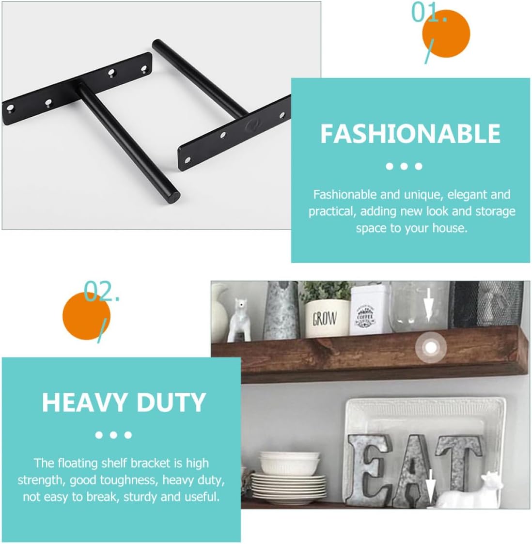 TEHAUX 6 Sets Heavy-Duty Invisible Floating Shelf Brackets Stainless Steel Screws and Wall Plugs, Hidden Wall-Mounted Blind Support Brackets for Concealed Wood Shelves, Black Finish
