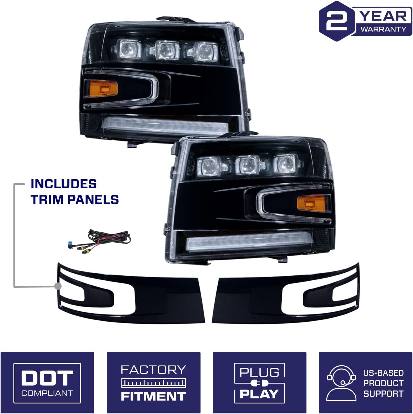 Form Lighting Sequential LED Projector Headlights compatible with Chevrolet Silverado 2007-2013 (pair)