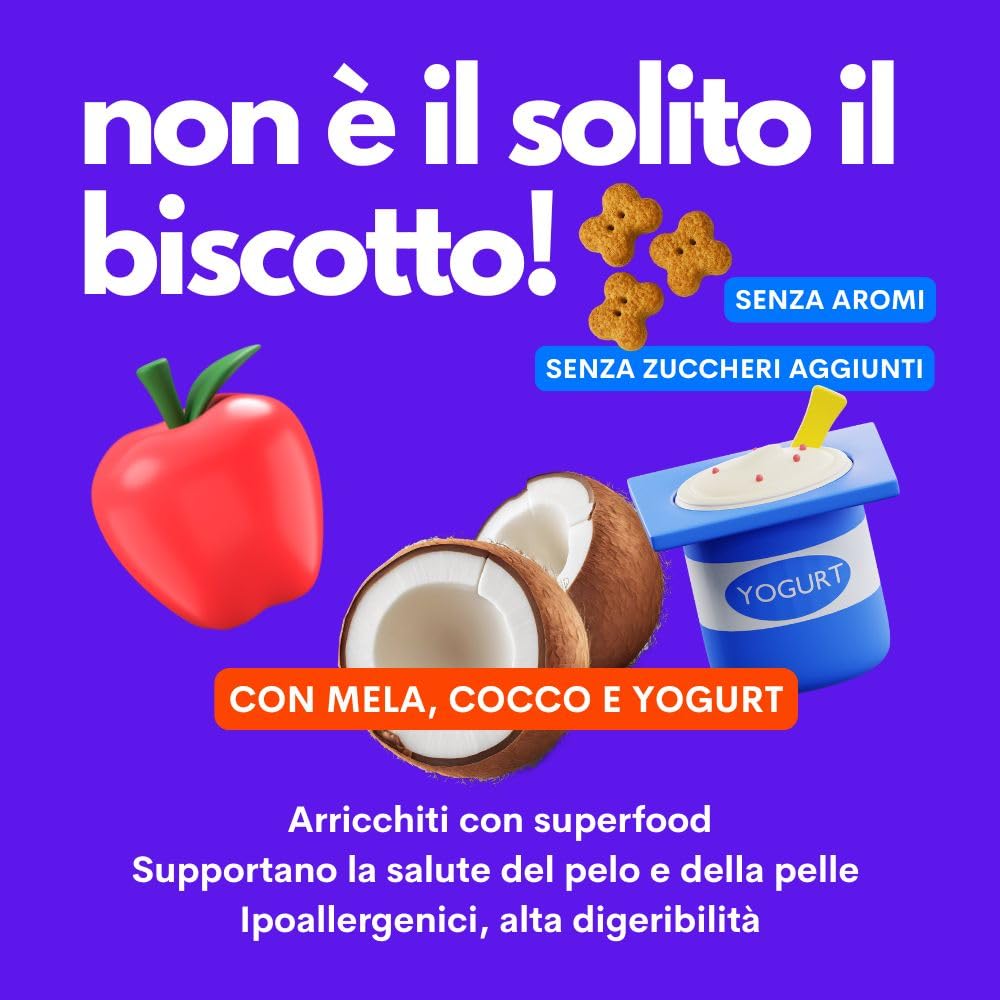 Jampy Biscotti per Cani Naturali Ipocalorici 5.5kcal. Snack Vegetali con Mela Yogurt Cocco. Premietti Digeribili Senza Additivi. Per Tutte le Taglie - 300g