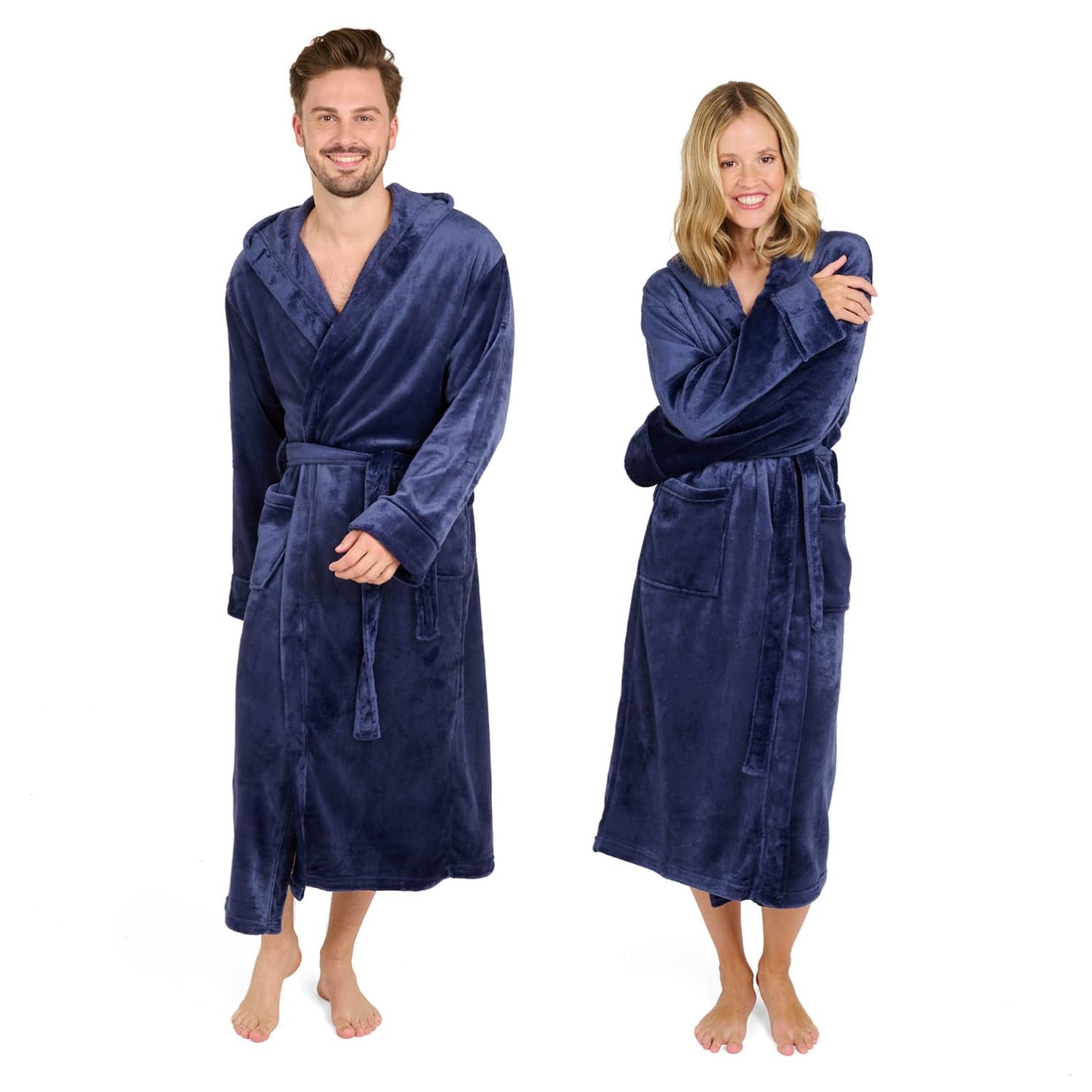Blumtal Bademantel Damen & Herren - Kuscheliger Fleece Morgenmantel mit Kapuze & Taschen, OEKO-TEX® Zertifiziert